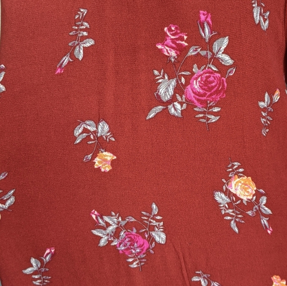 Free People Tunic Dress Mock Neck Long Bell Sleeve Open Back Floral Red M NWT - Picture 13 of 15